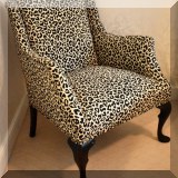 F42. Leopard print arm chair. 36”h x 27”w x 28”d 